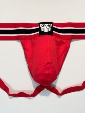 FORT TROFF Size XXL- Cotton Blend Major League Jockstrap - Red/Black/White